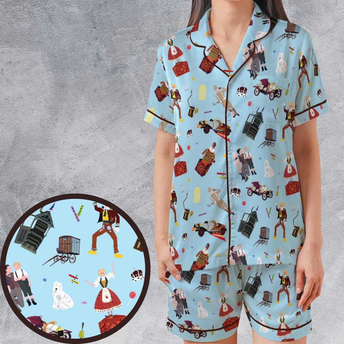Satin Short-Sleeve Pajamas Set - 453EYGJS