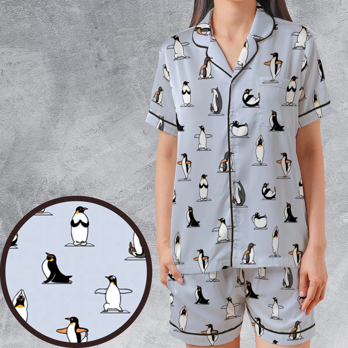 Satin Short-Sleeve Pajamas Set - A988PNJS