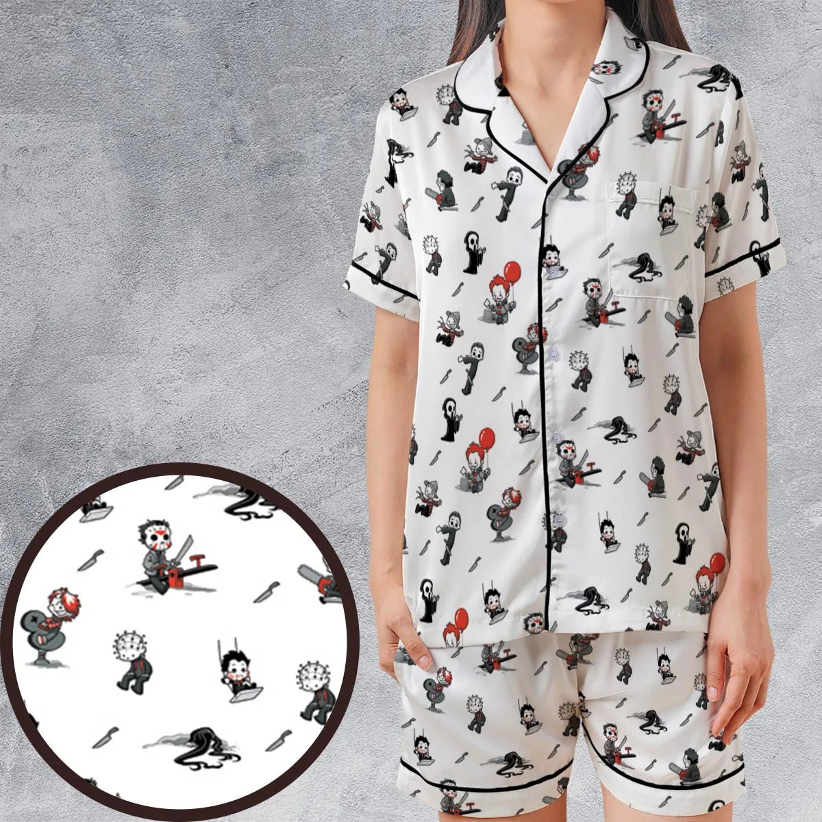 Satin Short-Sleeve Pajamas Set - JDFPHDPX