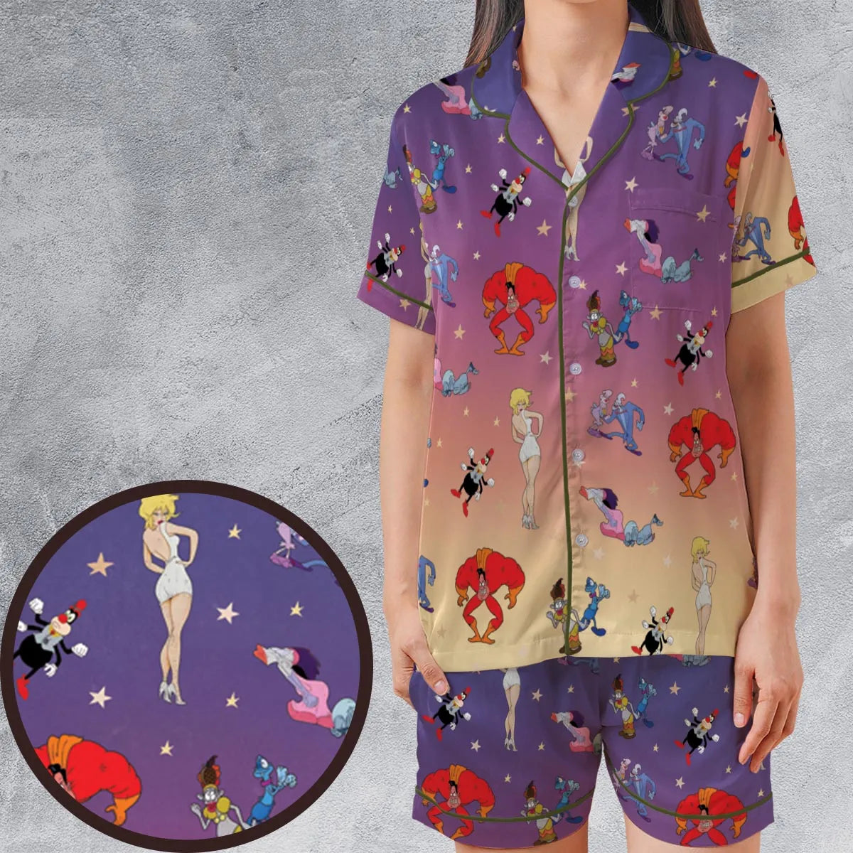 Satin Short-Sleeve Pajamas Set - Q1NWGJKT