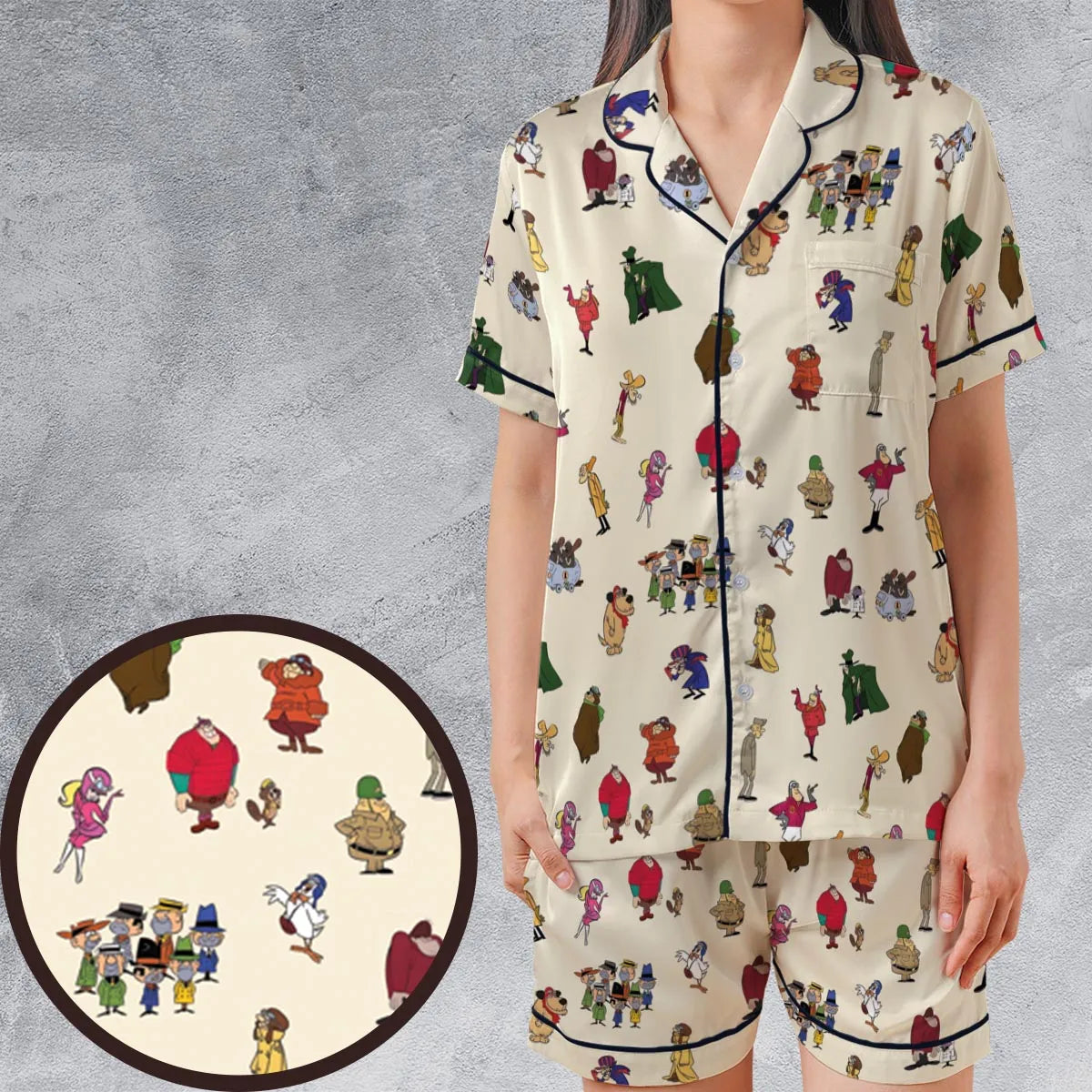 Satin Short-Sleeve Pajamas Set - LJMMQDBM