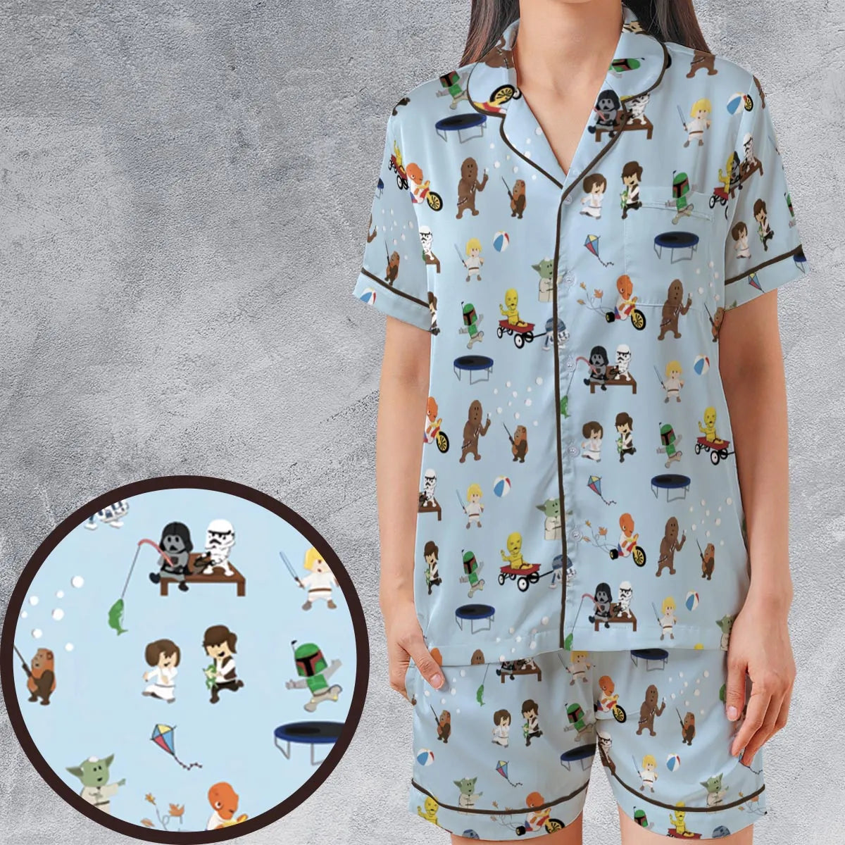 Satin Short-Sleeve Pajamas Set - P41WSL3Q