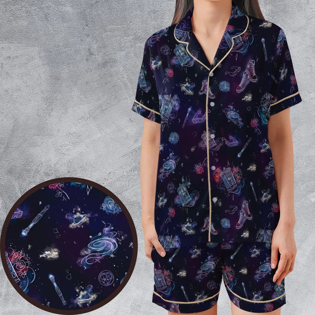 Satin Short-Sleeve Pajamas Set - NKASG5G5