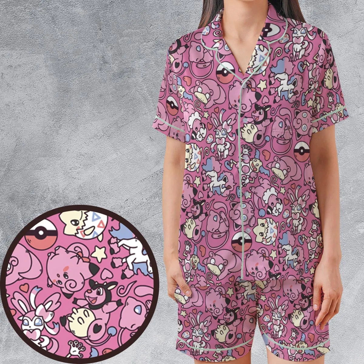 Satin Short-Sleeve Pajamas Set - JJKXNEKM
