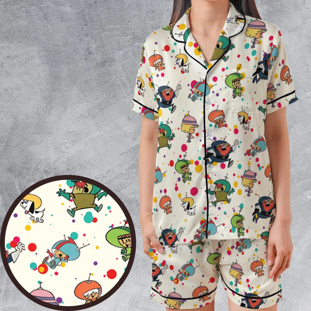Satin Short-Sleeve Pajamas Set - GAHZ383F