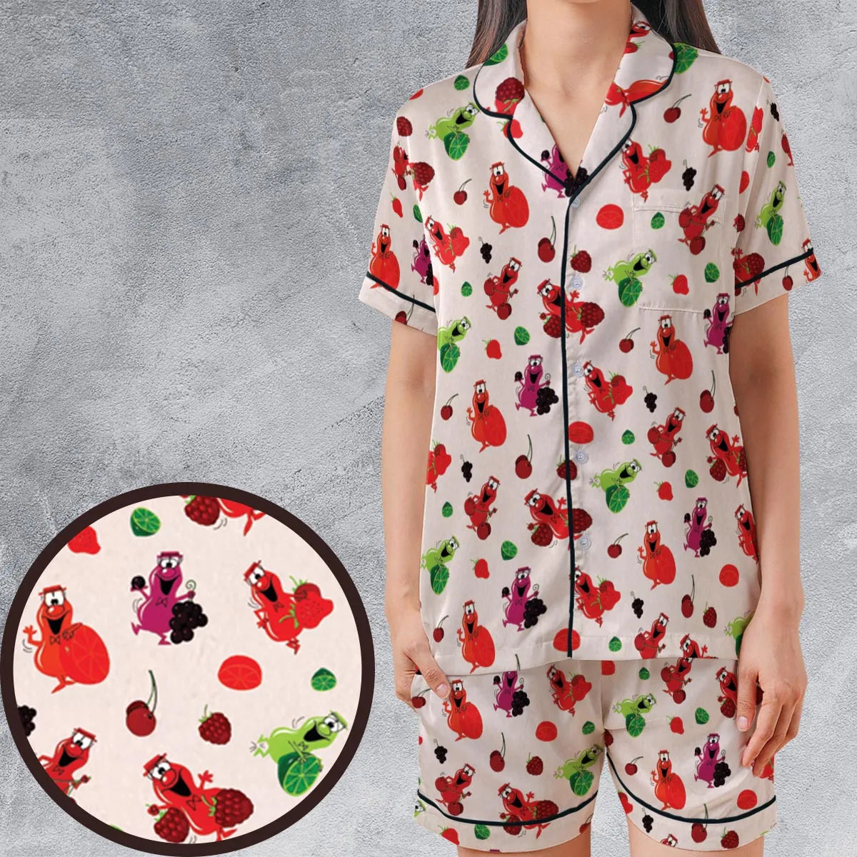 Satin Short-Sleeve Pajamas Set - 8KNYAKE5