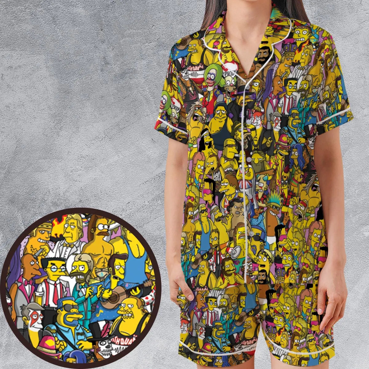 Satin Short-Sleeve Pajamas Set - LWC3357D