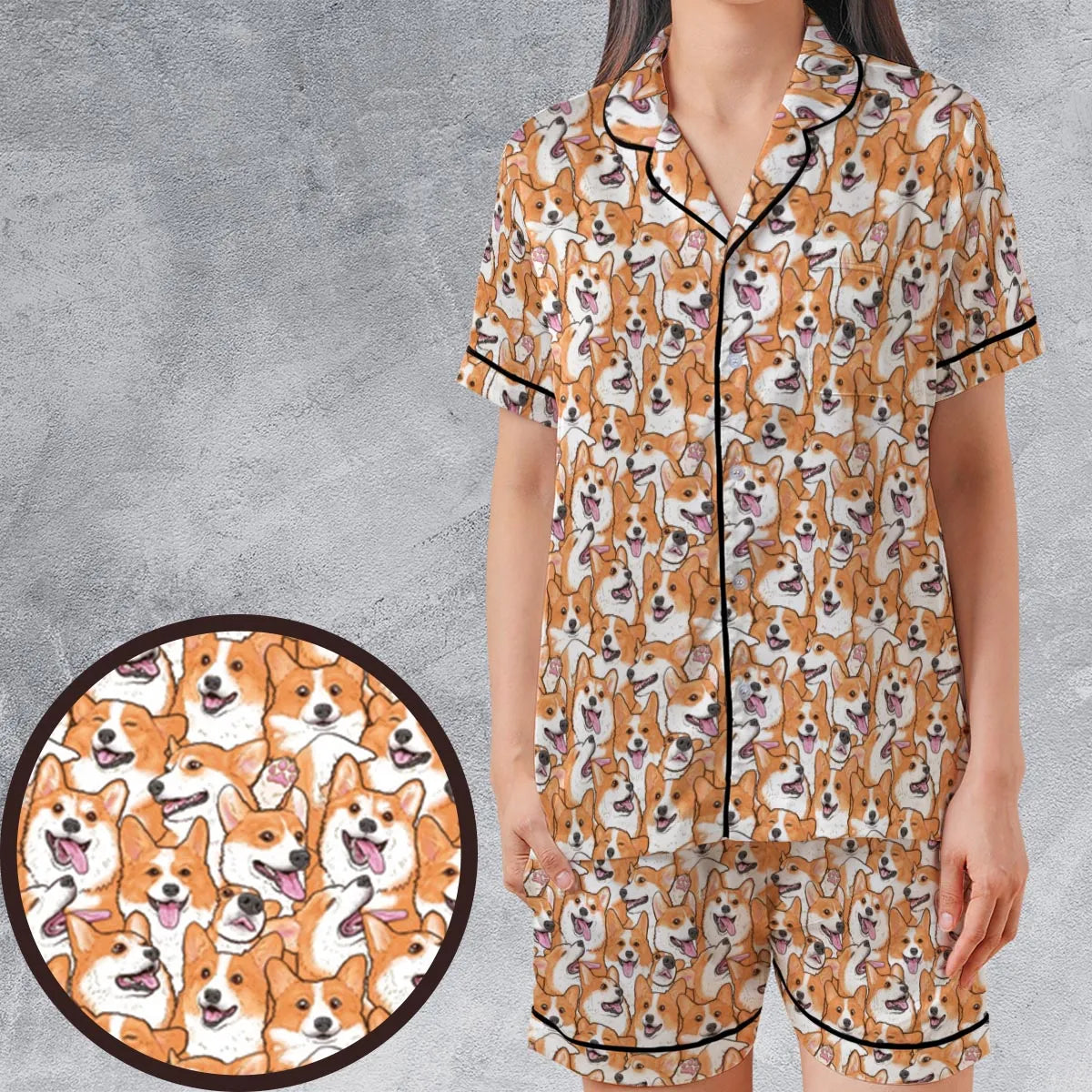 Satin Short-Sleeve Pajamas Set - U2BQN8S3