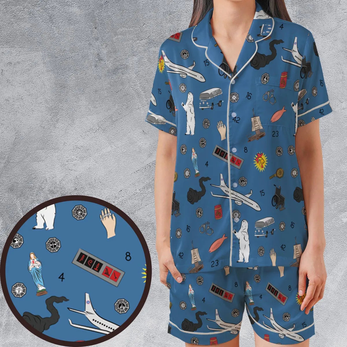 Satin Short-Sleeve Pajamas Set - AC3AAQPT