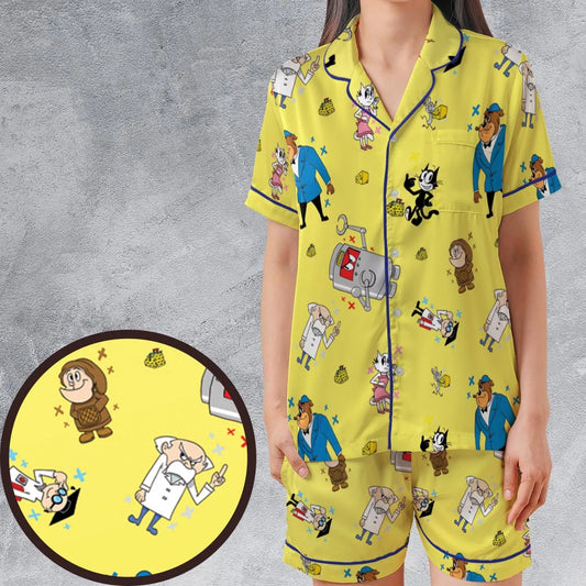 Satin Short-Sleeve Pajamas Set - EUDHWPNQ