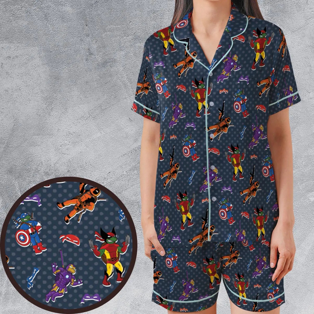 Satin Short-Sleeve Pajamas Set - FJLJLK82