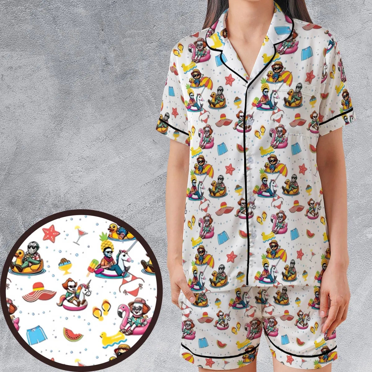Satin Short-Sleeve Pajamas Set - 8AG29QCK
