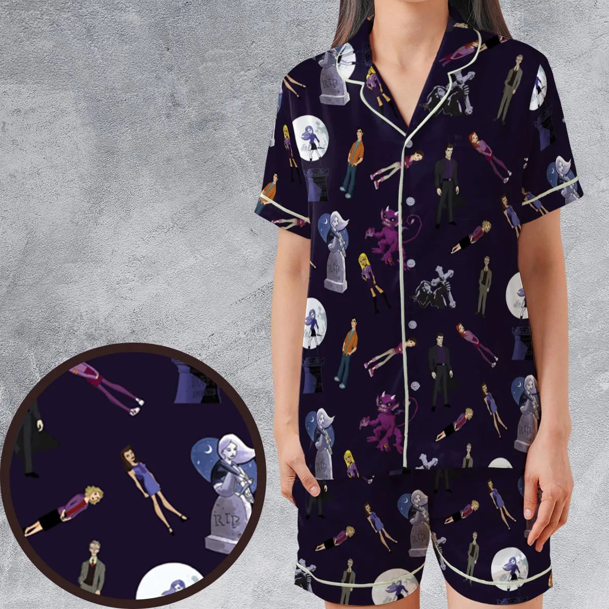 Satin Short-Sleeve Pajamas Set - 5UKCB3ZE