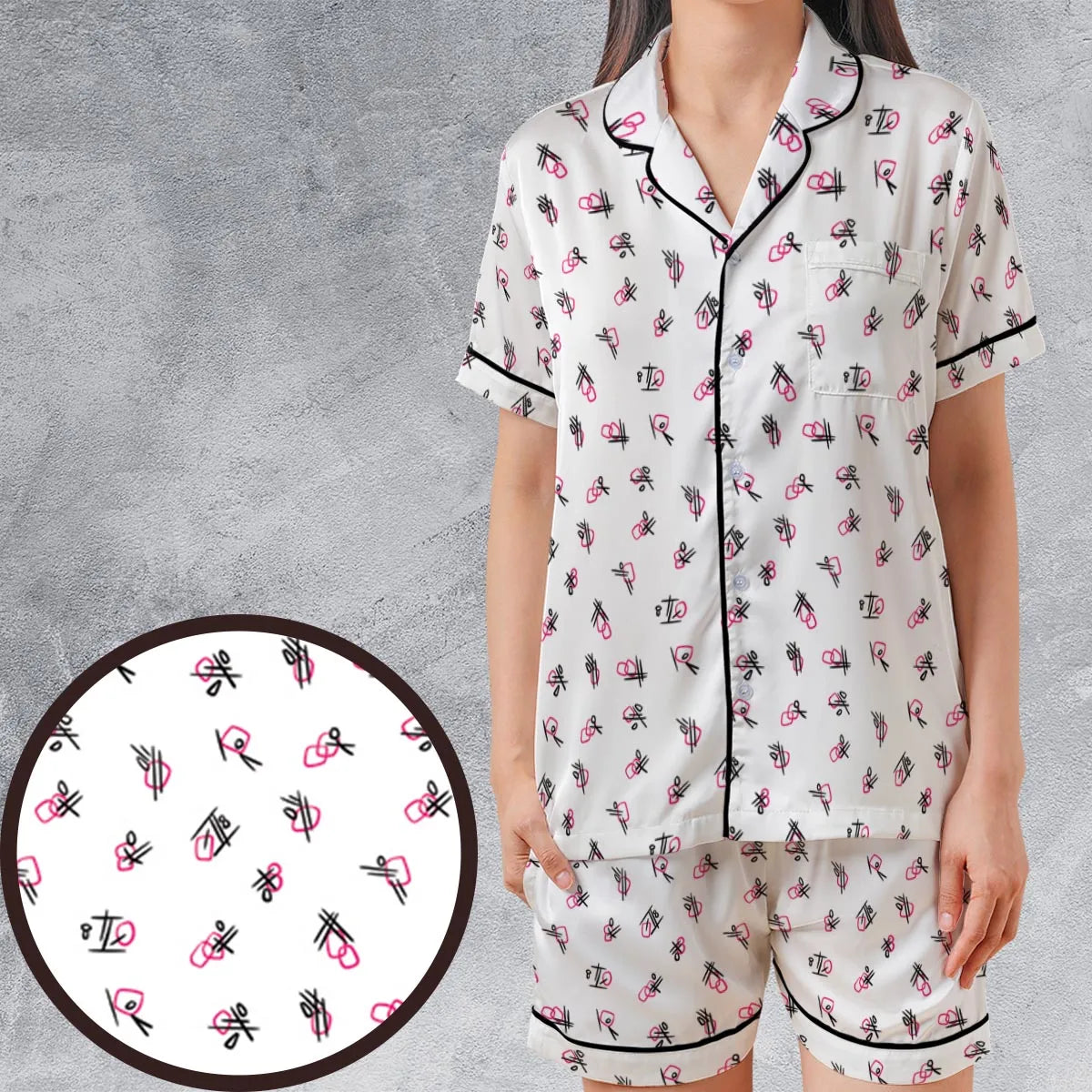 Satin Short-Sleeve Pajamas Set - 4DHMDLWC