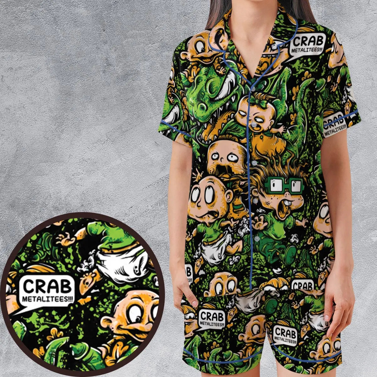 Satin Short-Sleeve Pajamas Set - DMKMEX84