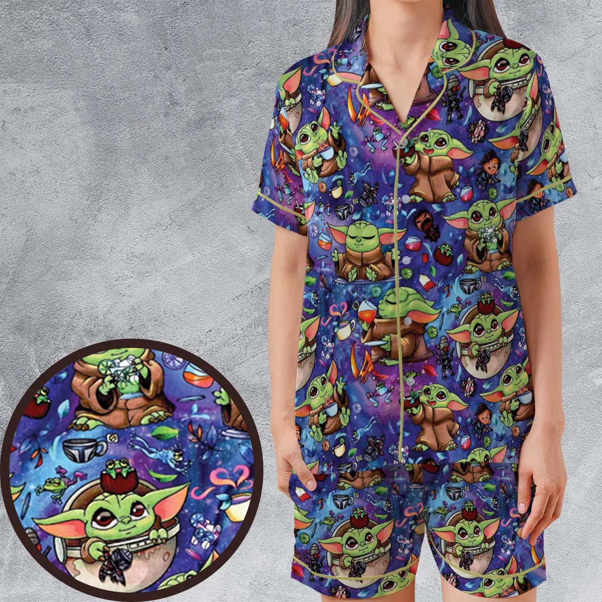 Satin Short-Sleeve Pajamas Set - KSCCA4GB