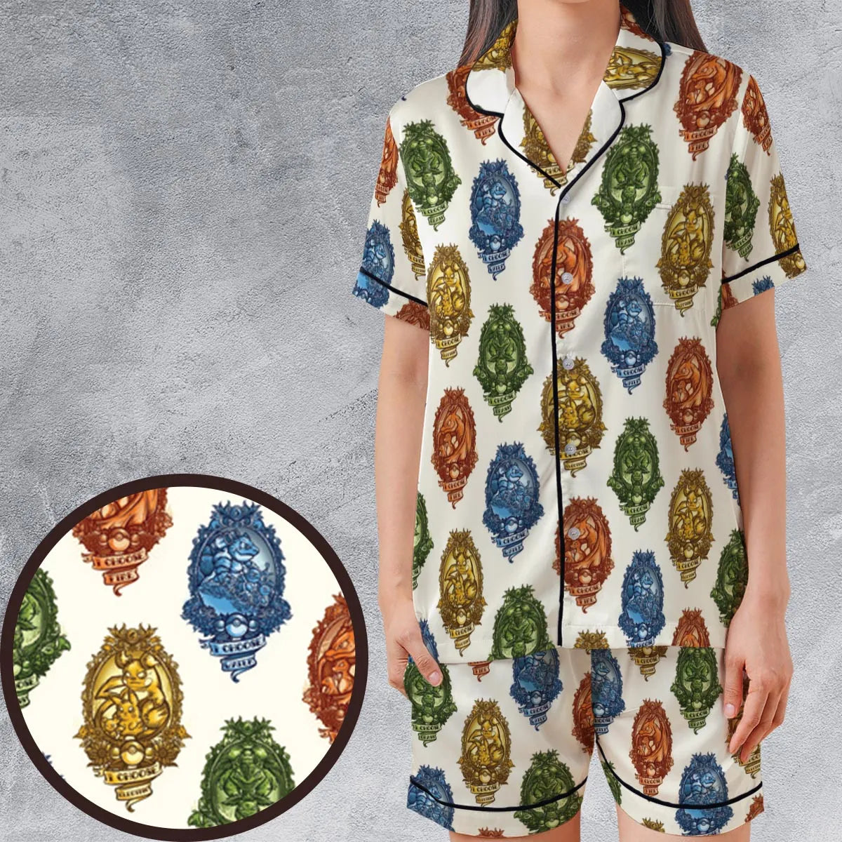 Satin Short-Sleeve Pajamas Set - UQYAJCJ3