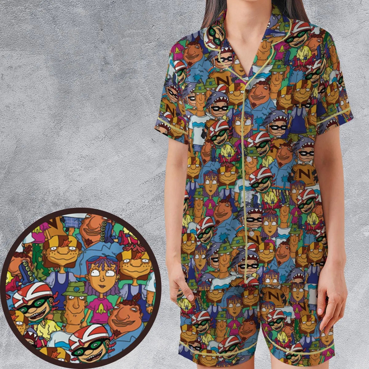 Satin Short-Sleeve Pajamas Set - WK4JYSH1