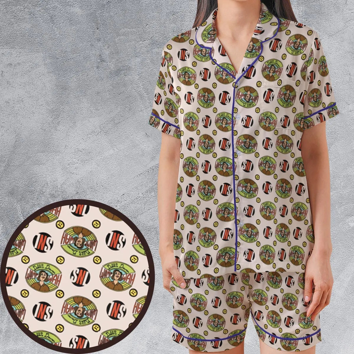Satin Short-Sleeve Pajamas Set - KZCMBPQU