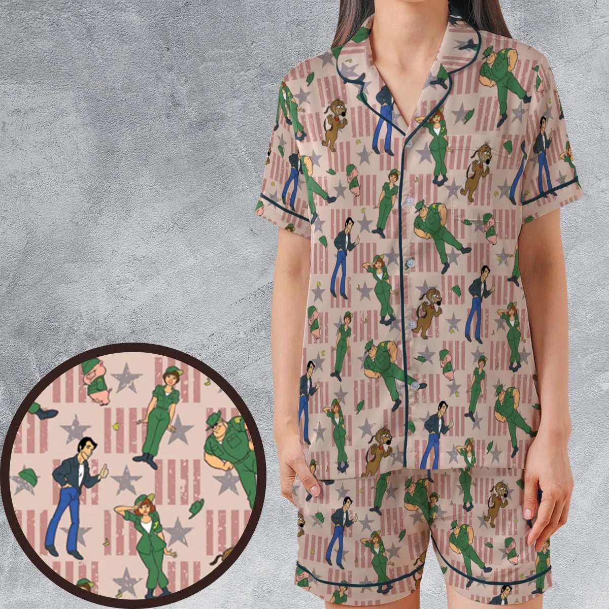 Satin Short-Sleeve Pajamas Set - WDWH1E5D