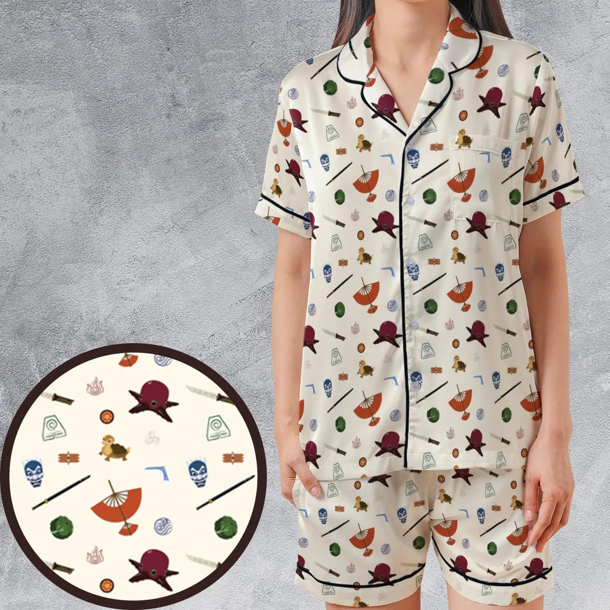 Satin Short-Sleeve Pajamas Set - DBUU4PJ3