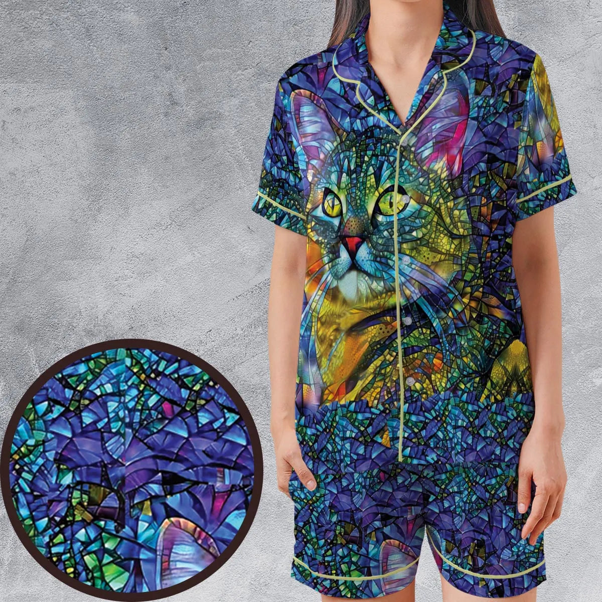 Satin Short-Sleeve Pajamas Set - BY6UCVRT