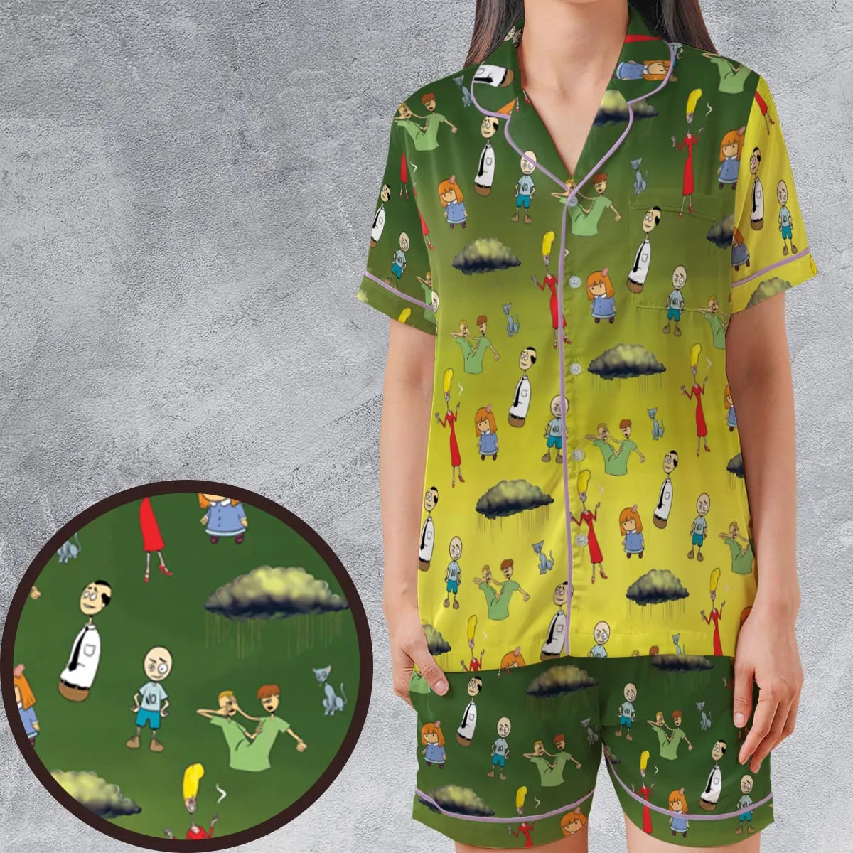 Satin Short-Sleeve Pajamas Set - SN6XJLZW