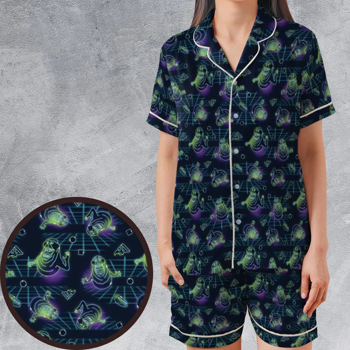 Satin Short-Sleeve Pajamas Set - XQMWK89V