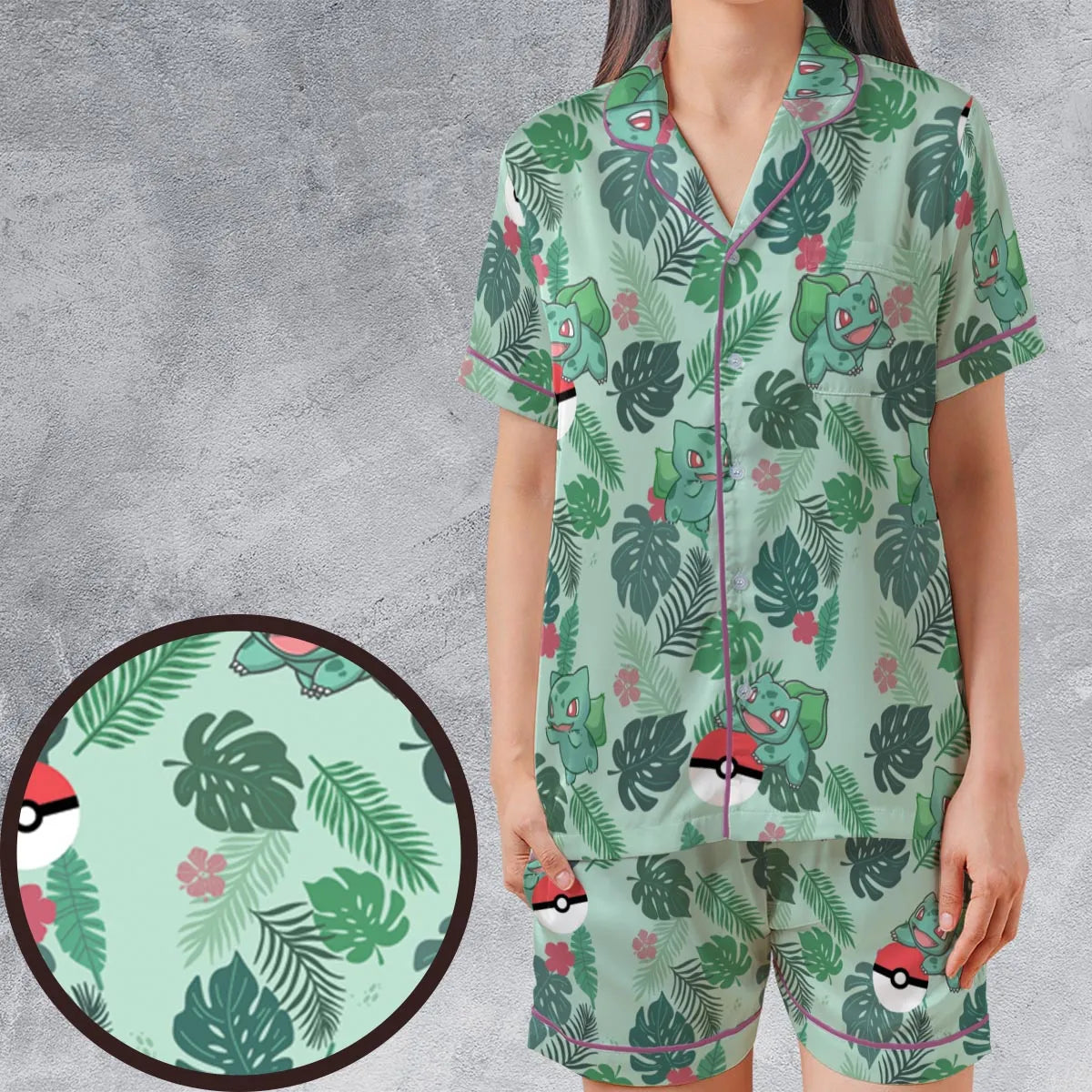 Satin Short-Sleeve Pajamas Set - GHCDNZAH
