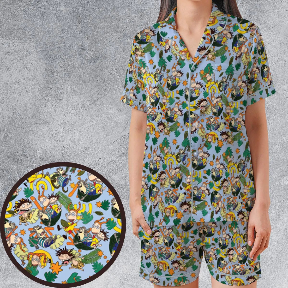 Satin Short-Sleeve Pajamas Set - USSLCYVY
