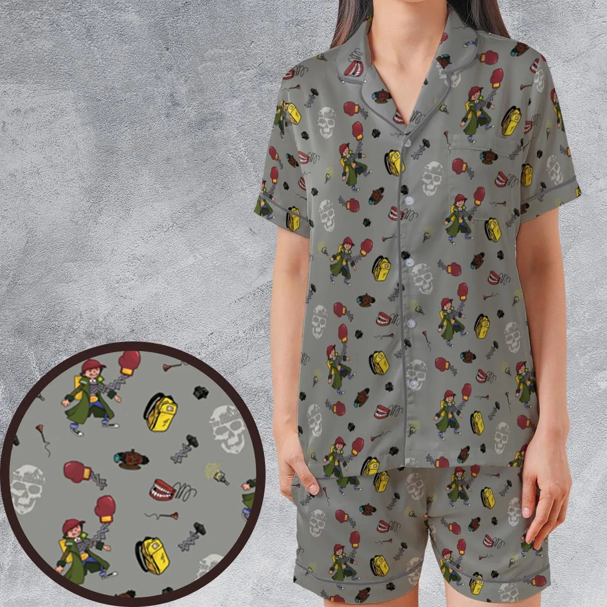 Satin Short-Sleeve Pajamas Set - Q6JNFEXD