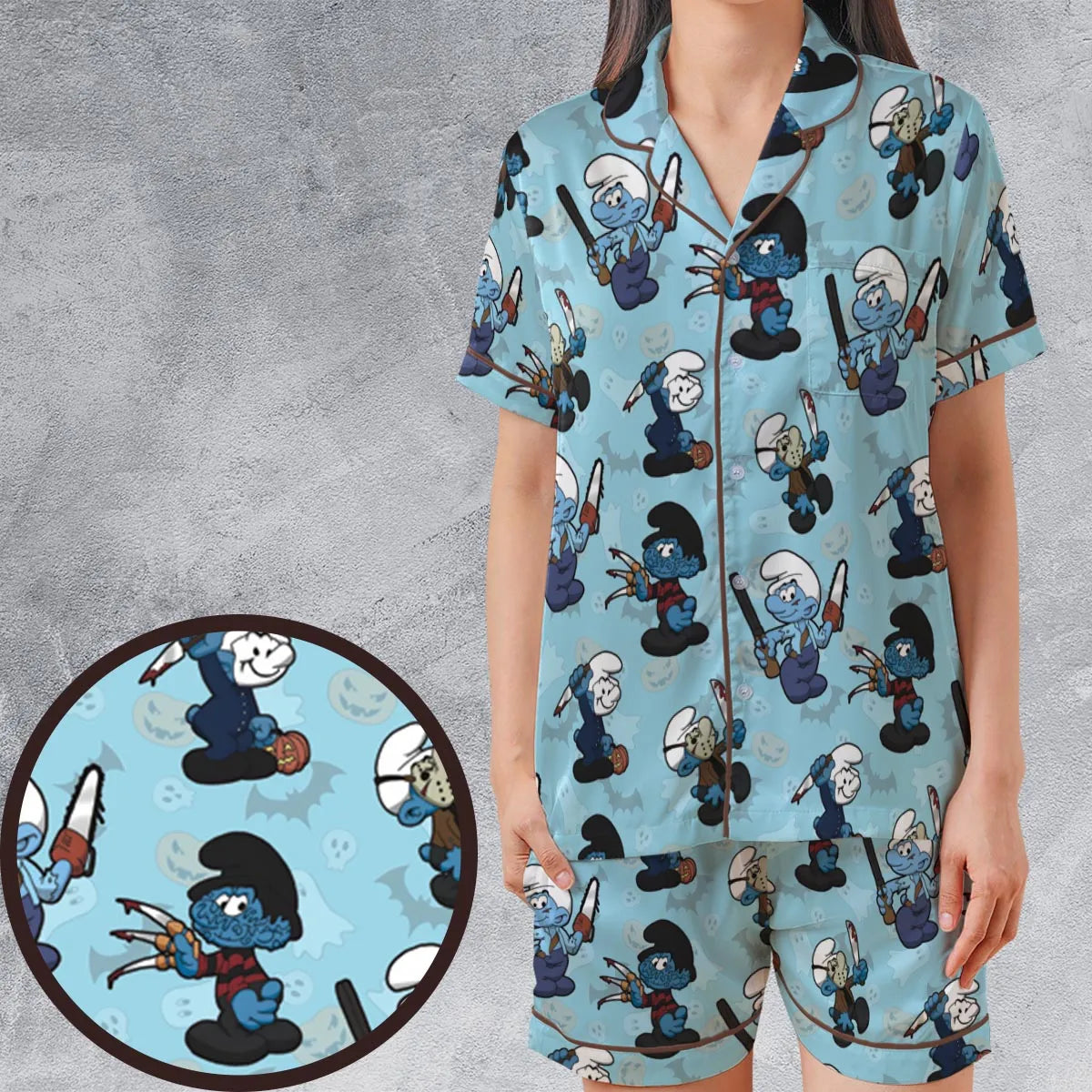 Satin Short-Sleeve Pajamas Set - PFV5WXEA