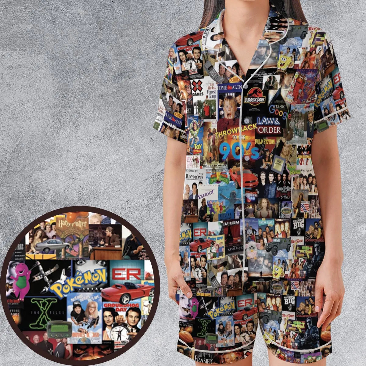 Satin Short-Sleeve Pajamas Set - BK1LVJNF