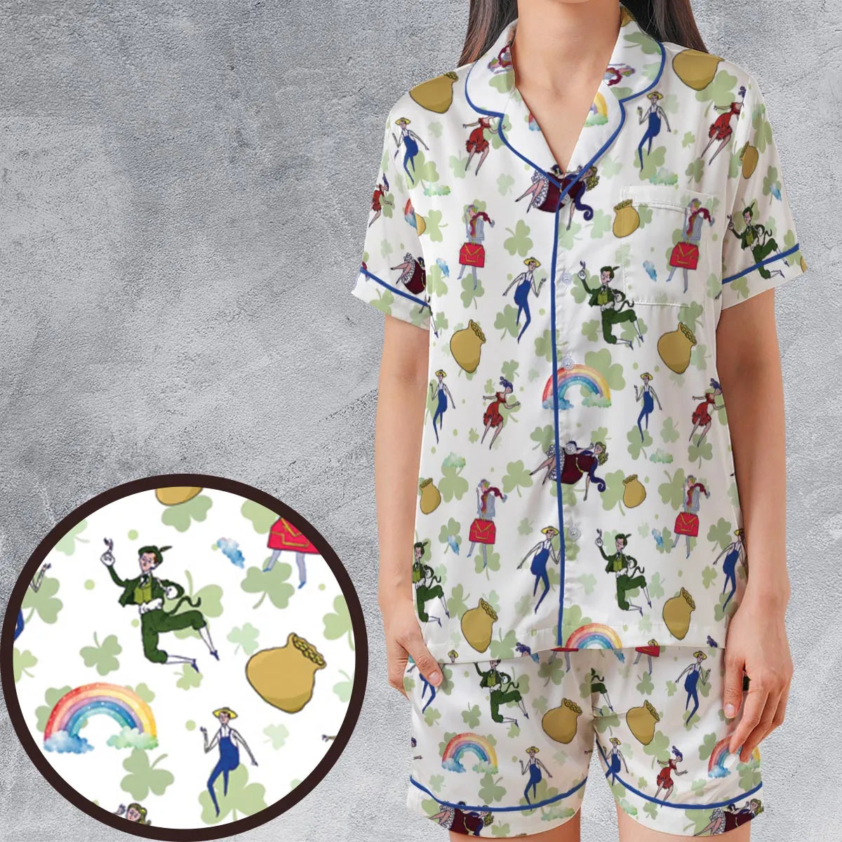 Satin Short-Sleeve Pajamas Set - CXAAB69F