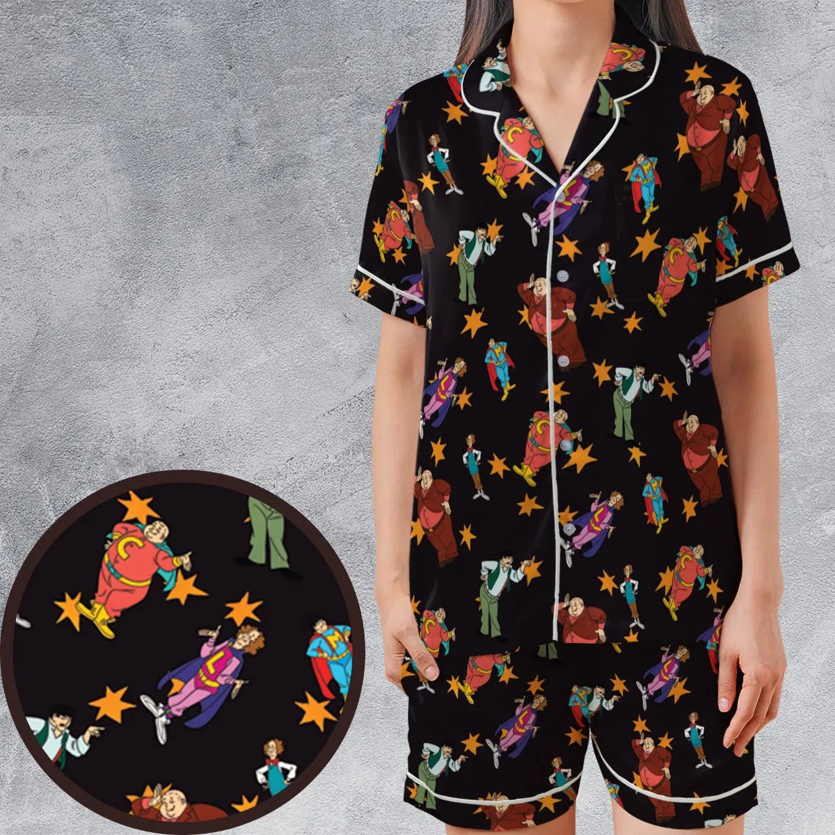 Satin Short-Sleeve Pajamas Set - EFDAWQT8