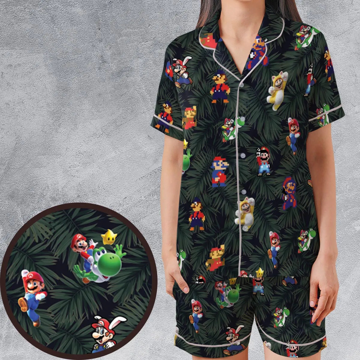 Satin Short-Sleeve Pajamas Set - BK849GD5
