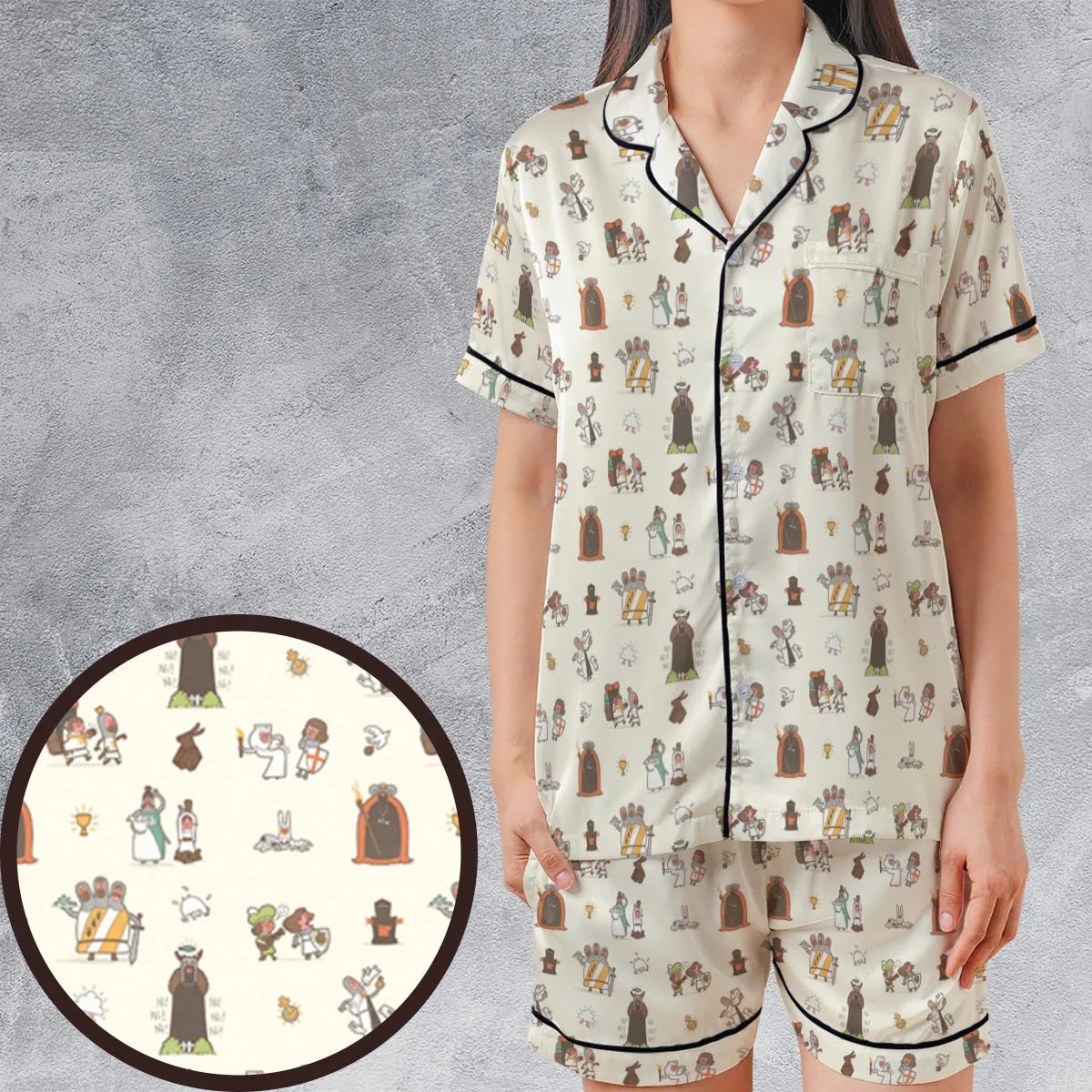Satin Short-Sleeve Pajamas Set - ZZBUCRCN
