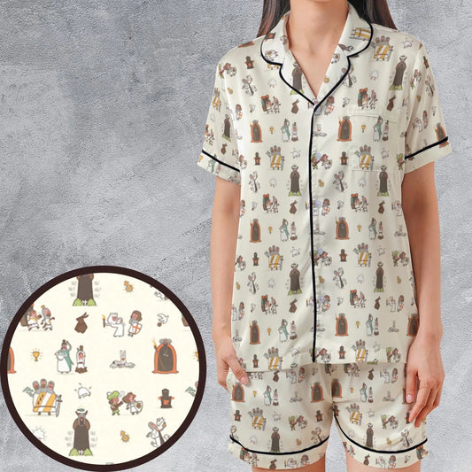 Satin Short-Sleeve Pajamas Set - ZZBUCRCN