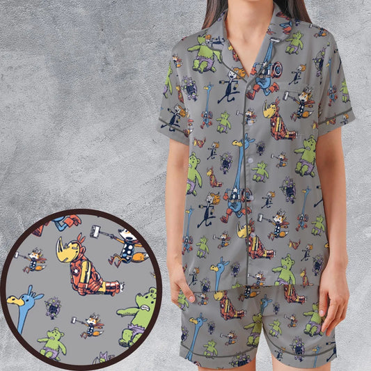 Satin Short-Sleeve Pajamas Set - KWDHUW63