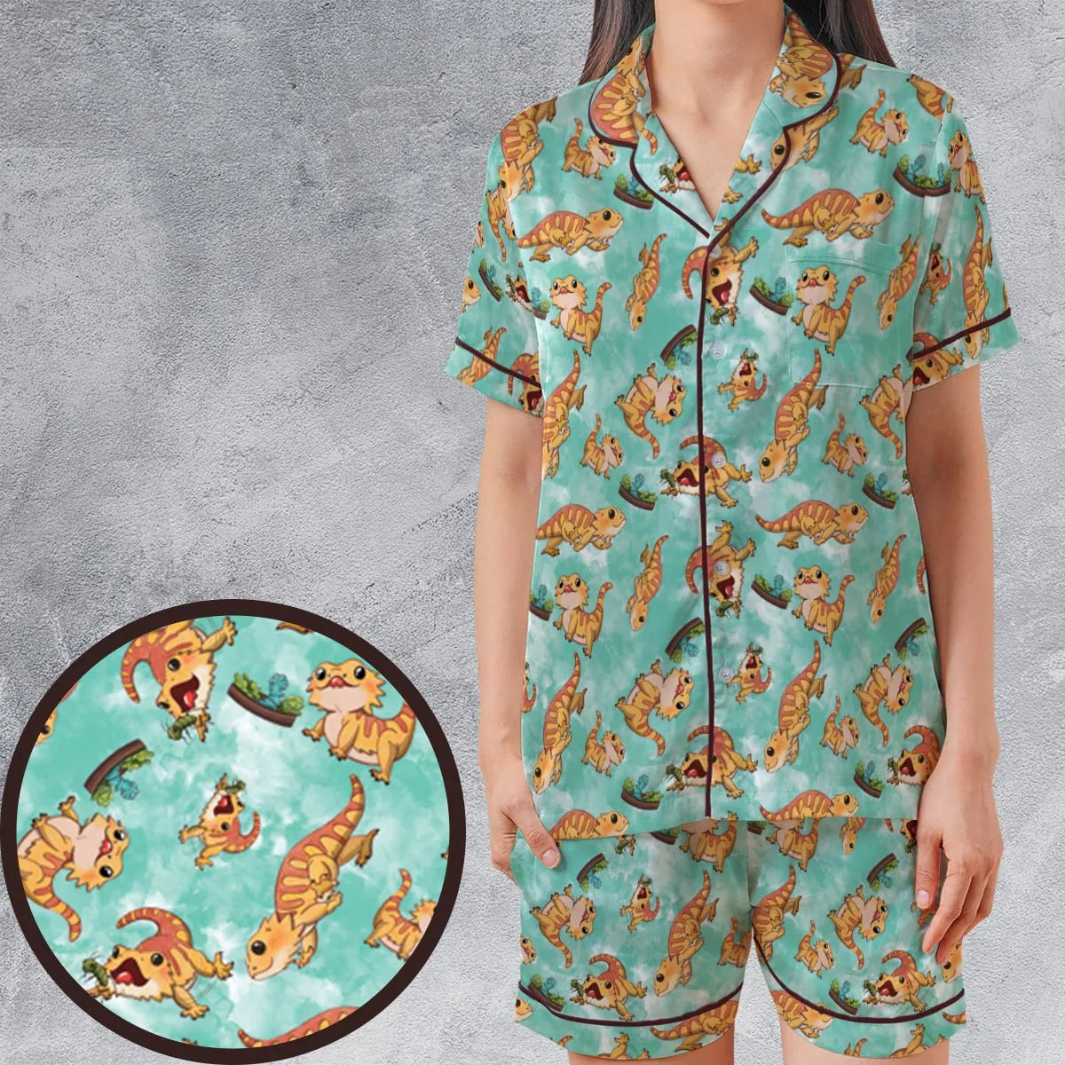 Satin Short-Sleeve Pajamas Set - F7TSK957