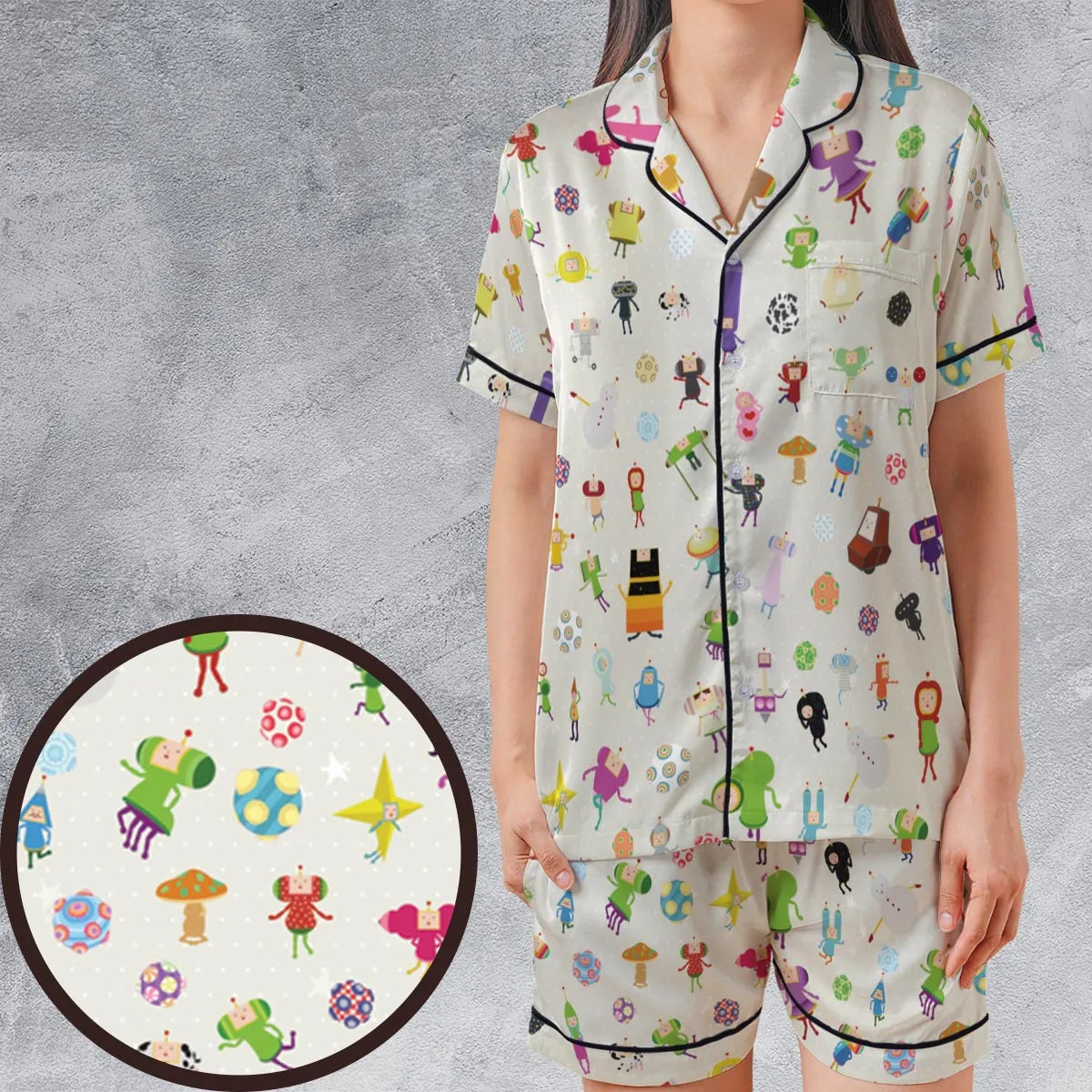 Satin Short-Sleeve Pajamas Set - CVU3D3GS