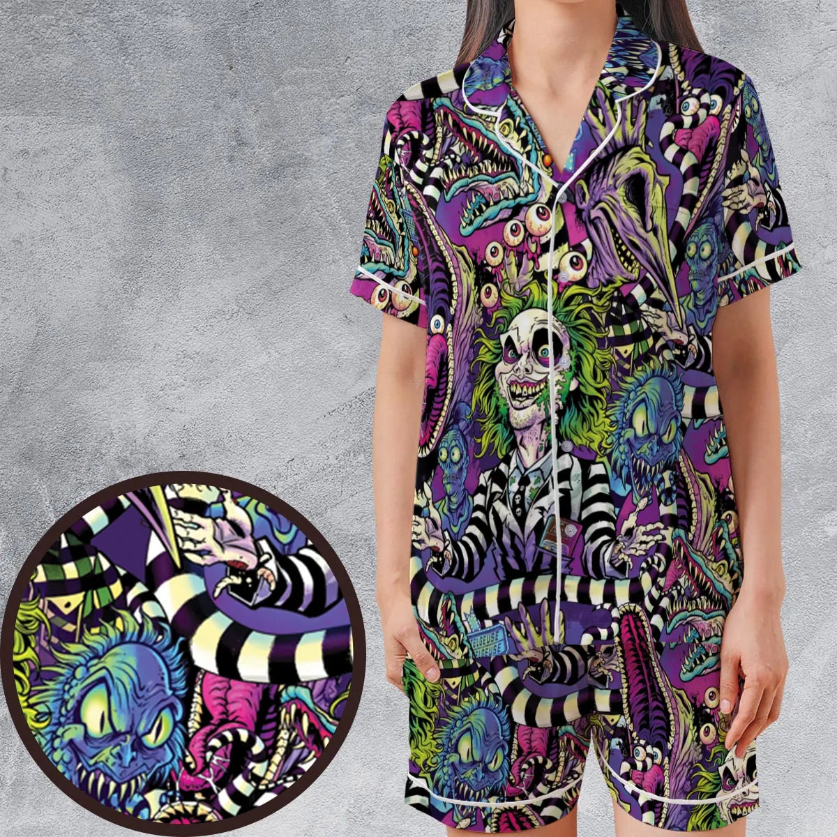 Satin Short-Sleeve Pajamas Set - 6BFYCVEX