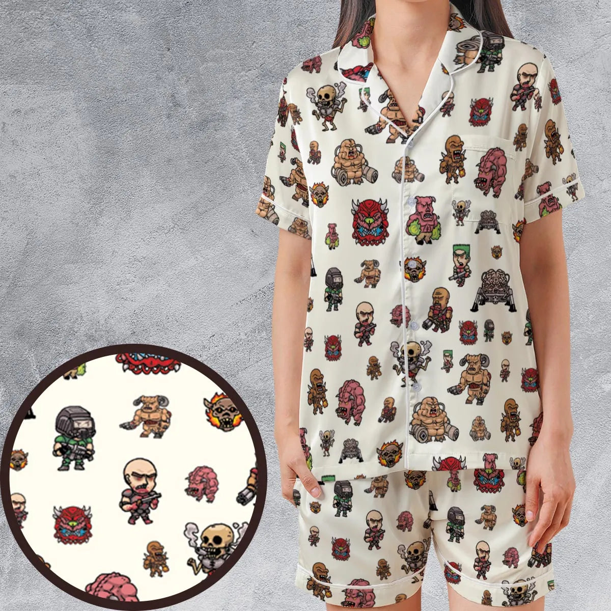 Satin Short-Sleeve Pajamas Set - ZV58YQLS