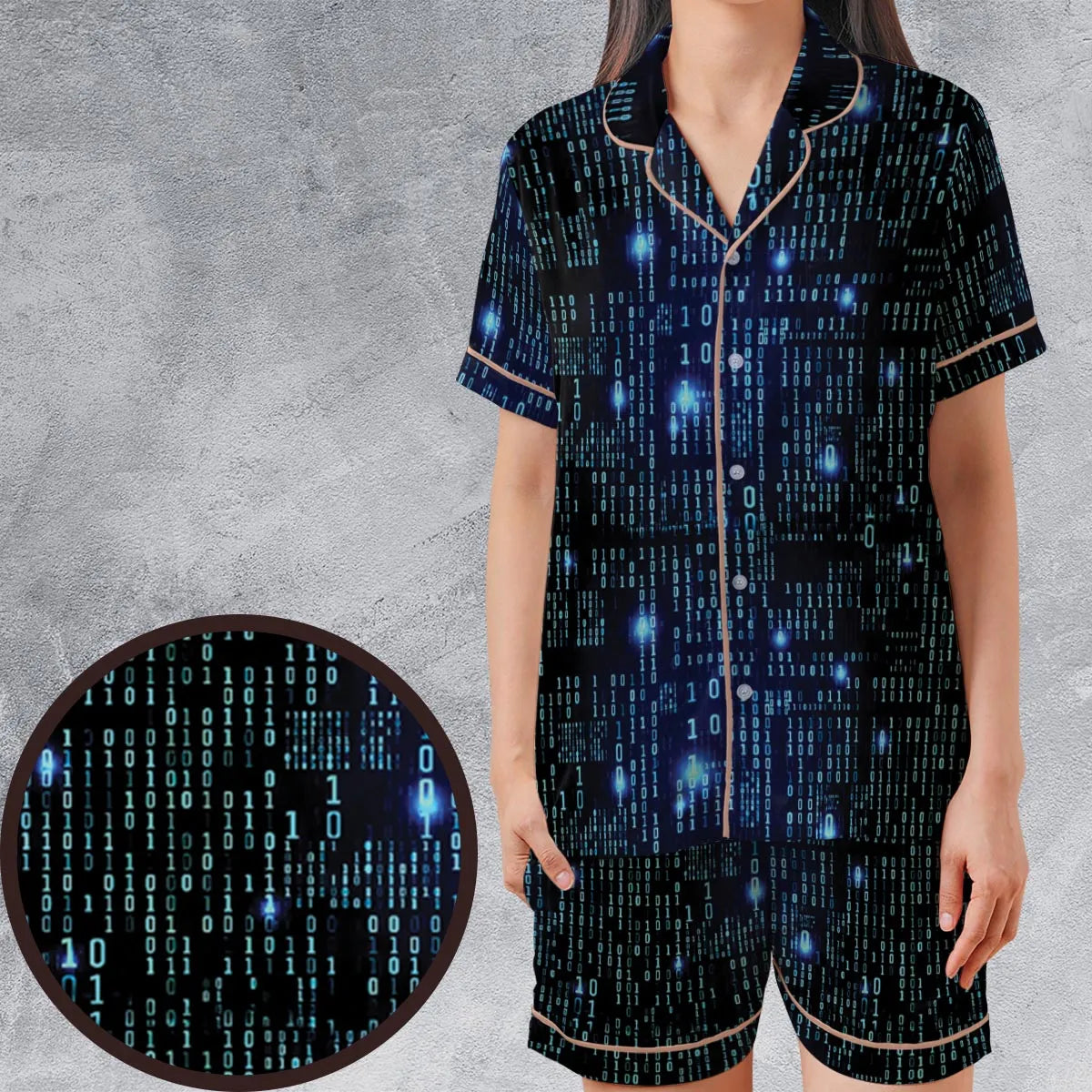 Satin Short-Sleeve Pajamas Set - GFNEJVZV
