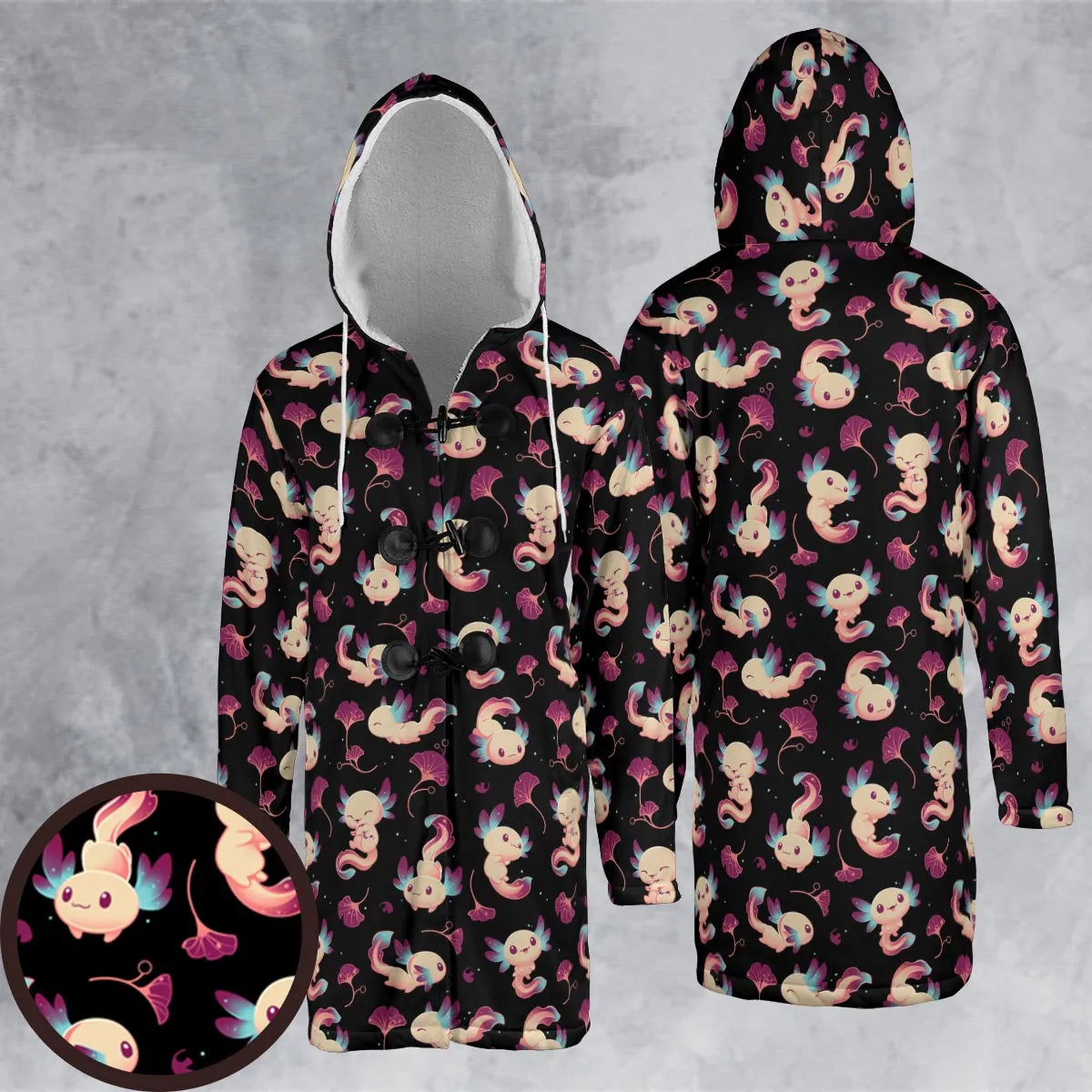 Axolotl Wonders Cute Salamanders Pattern Hooded Cloak Coat