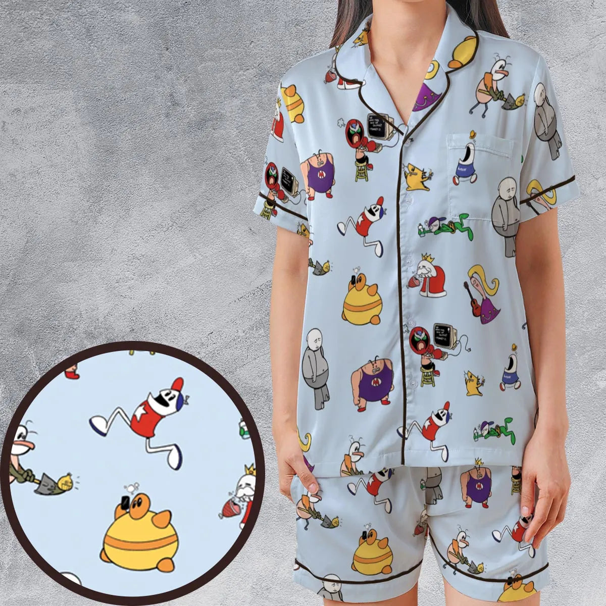 Satin Short-Sleeve Pajamas Set - 3PTZFPJH