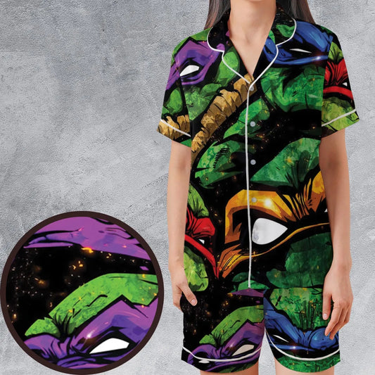 Satin Short-Sleeve Pajamas Set - FBHU4S6G