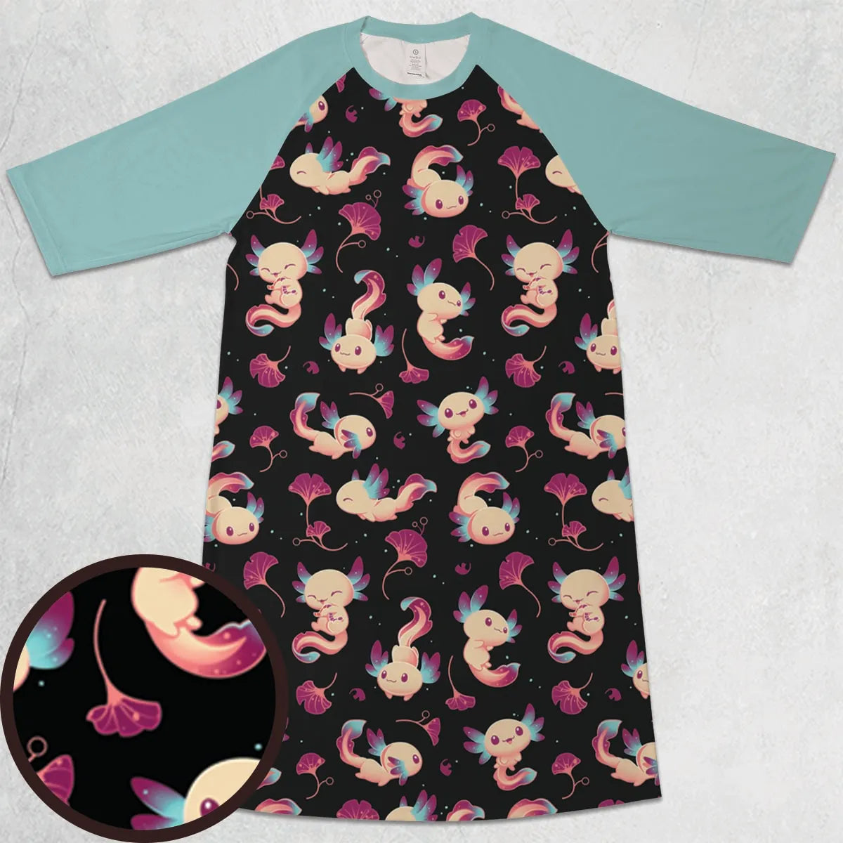 Axolotl Wonders Cute Salamanders Pattern 3/4 Sleeve Raglan Dress