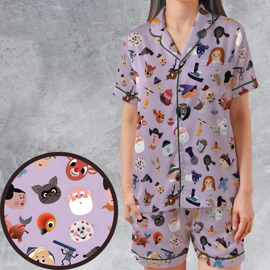 Satin Short-Sleeve Pajamas Set - ZLD9SH2Q