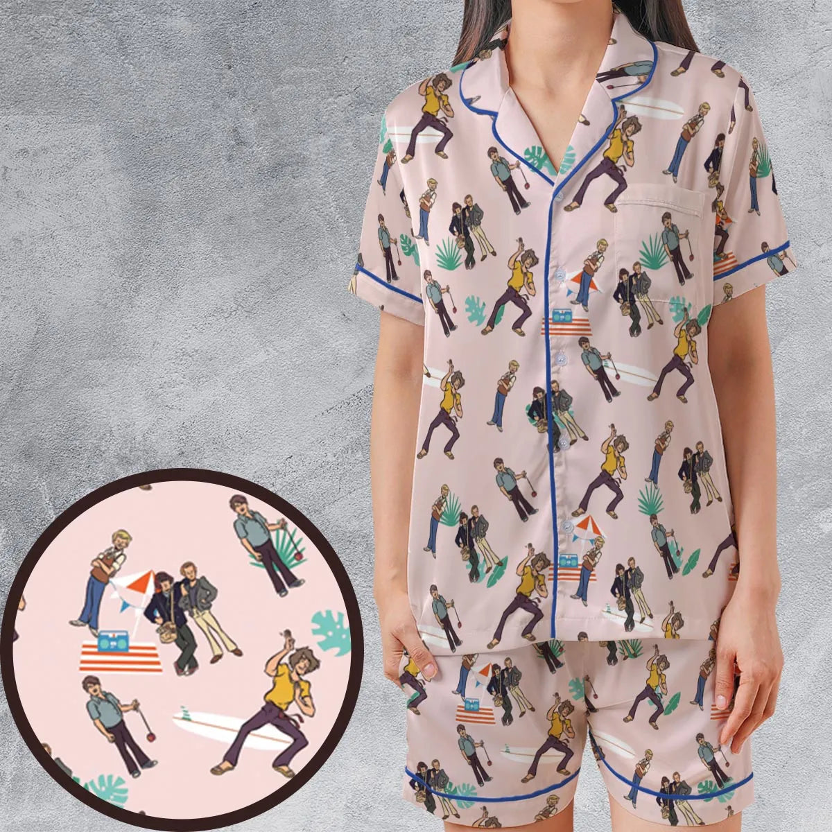 Satin Short-Sleeve Pajamas Set - 8NKPVXPQ